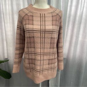 Altar’D State Pink & Brown Plaid Sweater-Women’s Small
